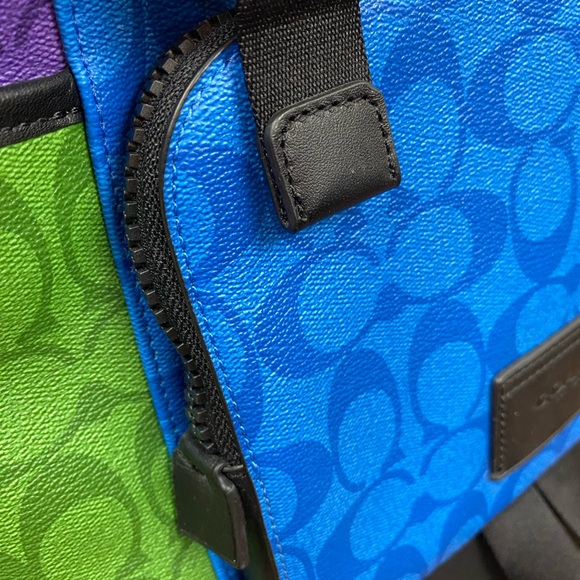 Coach Color Block Track Backpack Signature Leather Bright Blue Men’s - Picture 9 of 11